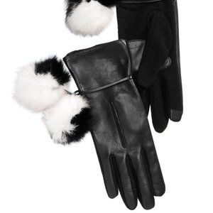 Echo Colorblock Fur Pom Pom Gloves Black Medium